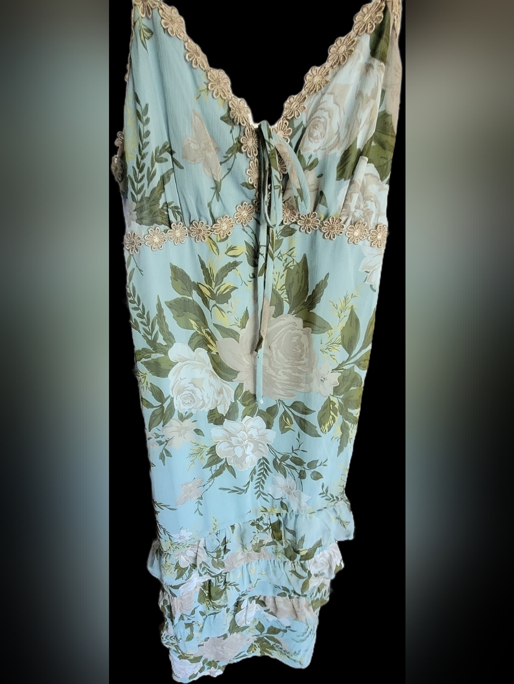 Wild Fable Floral Ruffle Tiered Maxi Dress - Light Green, Cream, And Tan Size M